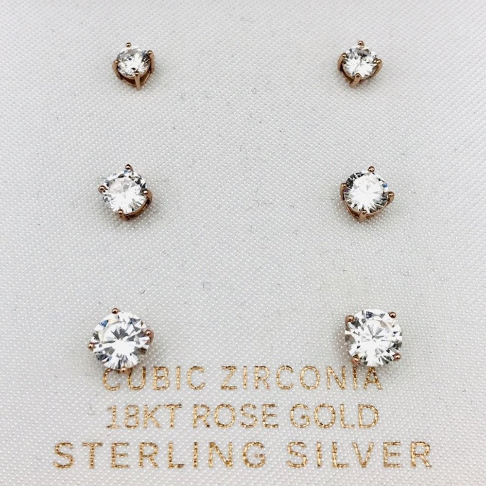Primrose 18K Rose Gold Cubic Zirconia Earring Set - Picture 5 of 9